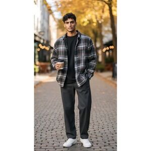 Croft & Barrow Men's Flannel Long  Sleeve shirt SZ S Plaid Gray Blue 100% Cotton